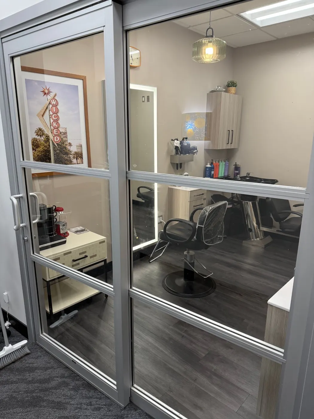 View into the suite through its glass door